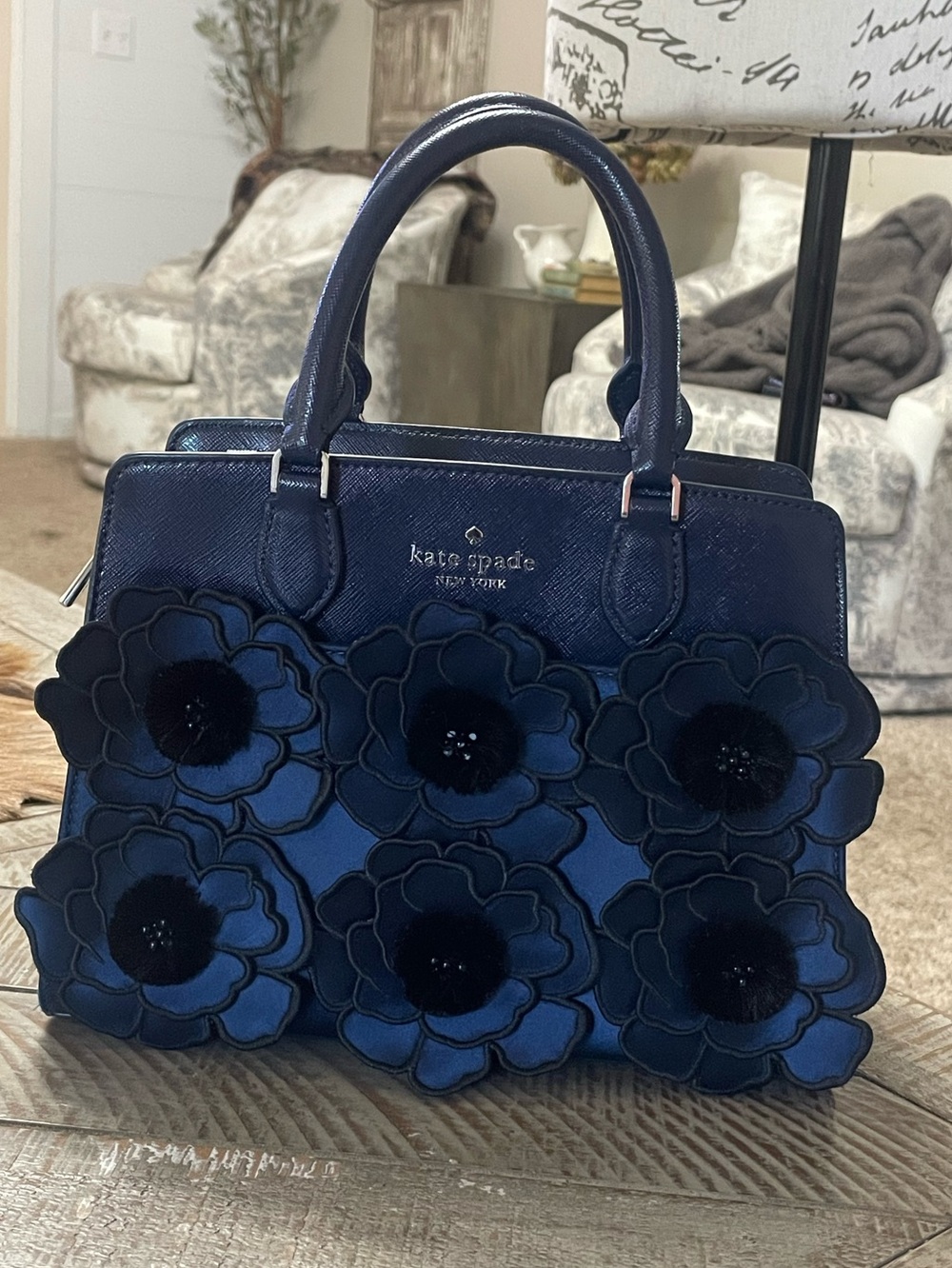 Kate Spade Madison Embroidered Floral Small Satchel in Blue (Style KI937)